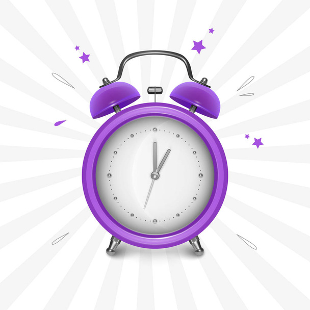 Reloj despertador púrpura sobre fondo blanco, ilustración vectorial
 - Vector, imagen