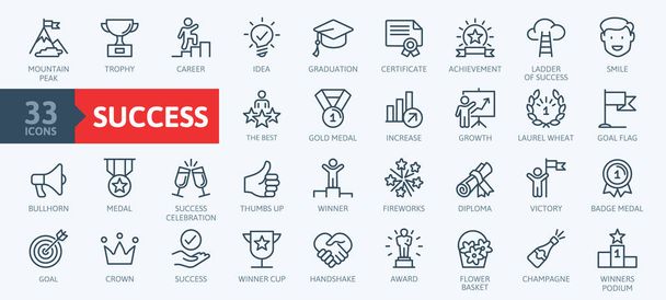 Sussess, awards, achievment elements - minimal thin line web icon set. Outline icons collection. Simple vector illustration. - Vector, Image