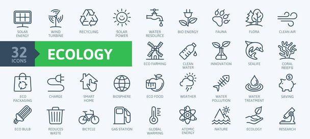 Ecology minimal thin line web icon set. Outline icons collection. Simple vector illustration - Vector, Image