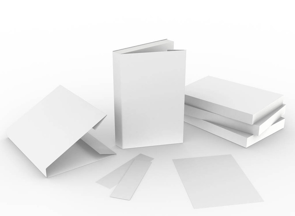 Vorlage leere Buch-Attrappe weißer Hintergrund, 3D-Rendering - Foto, Bild