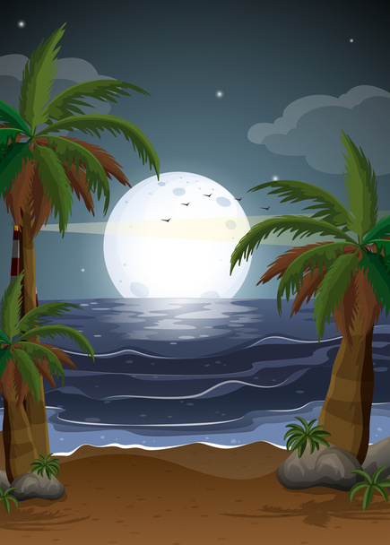palmiye ağaçları ve bir parola ile bir plaj - Vektör, Görsel