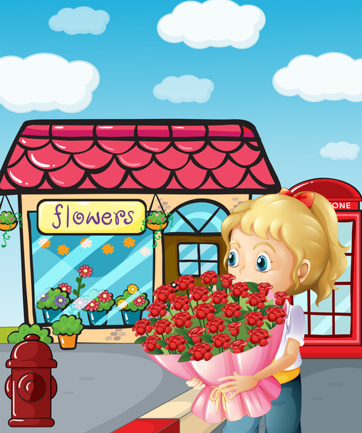 een meisje uit de flowershop - Vector, afbeelding