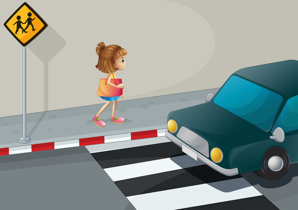 malá dívka chodit po ulici s bederním pásem - Vektor, obrázek