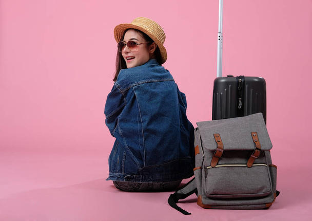 woman backpacker traveler with backpack. journey trip travel. st - Photo, Image