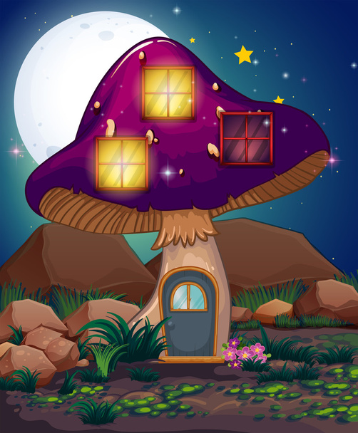 μια μοβ μανιτάρι σπίτι - Διάνυσμα, εικόνα