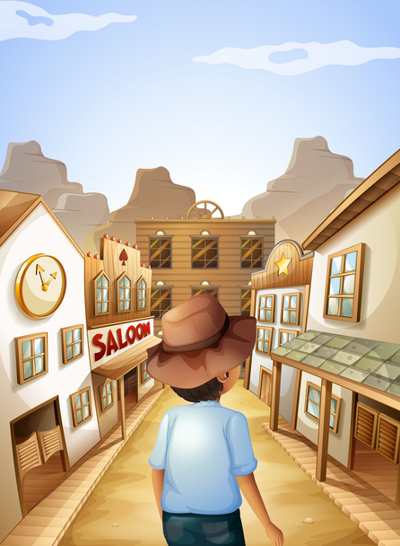A young man with a hat going to the saloon bar - Vector, Image