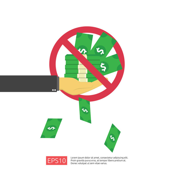 Anti Corruption, Stop and corrupt decline concept. Business bribe with money in an envelope and prohibition warning sign. vector illustration in flat style for banner, background, and presentation - Vector, Image