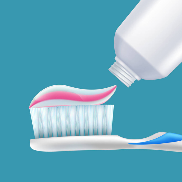 Toothbrush with toothpaste. Dental hygiene of teeth - Vector, afbeelding