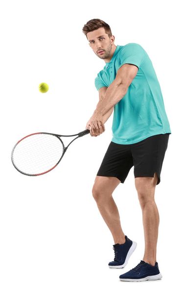 Jóképű teniszezőnő fehér alapon - Fotó, kép