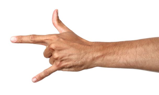 Main masculine gestuelle sur fond blanc - Photo, image