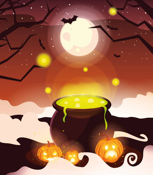 cauldron bubbly of witch on white background - Vector, Image