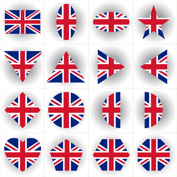 British National flag in set of difference geometric shape - Vektör, Görsel