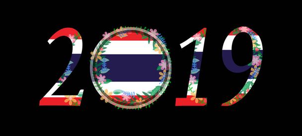 The year 2019 banner with floral wreath in England flag, New yea - Vector, Image