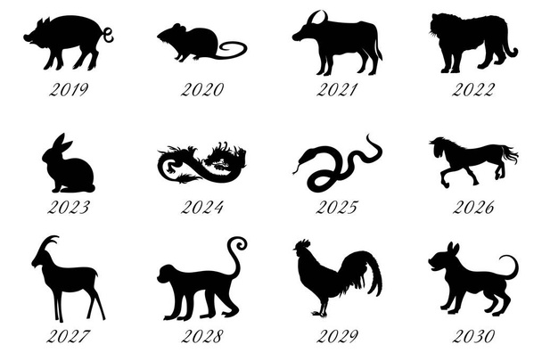Animales del zodíaco chino con año
 - Vector, Imagen