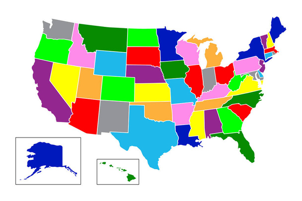 USA, kaart van Verenigde Staten van Amerika met naam van Staten, americ - Vector, afbeelding