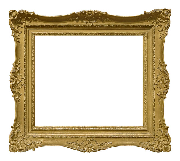 Marco dorado para pinturas, espejos o fotos aisladas sobre fondo blanco. Elemento de diseño con ruta de recorte - Foto, Imagen