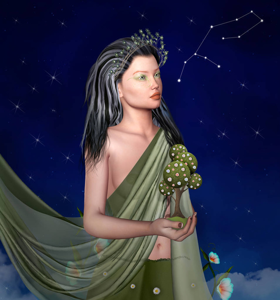 Virgo - Zodiac sign personification in a surreal way  3D illustration - Photo, Image