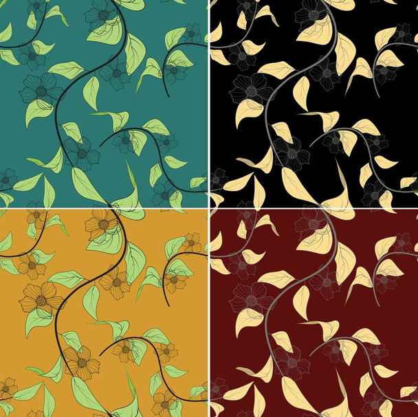 Flowers in beautiful style on colorfull background. Abstract vector design element. Material design. Summer bright background. Seamless vector wallpaper pattern. Seamless texture - Vektor, obrázek