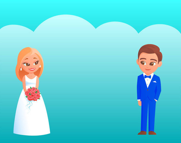 glückliche Cartoon Braut und Bräutigam. - Vektor, Bild