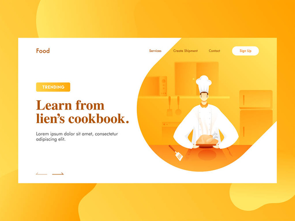 Aprende del diseño de landing page de lien 's cookbook con charact de chef
 - Vector, imagen
