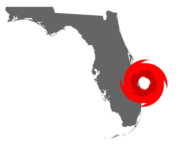 Map of Florida and hurricane symbol - Vector, Image