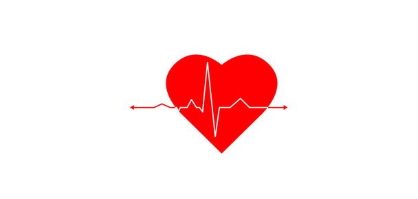 Icono rojo aislado del corazón con línea de pulso blanco sobre fondo blanco
. - Foto, imagen