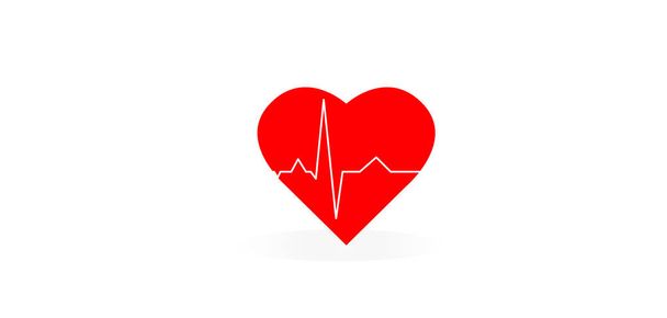 Červená samostatná ikona srdce s bílou pulsní čárou na bílém pozadí. - Fotografie, Obrázek