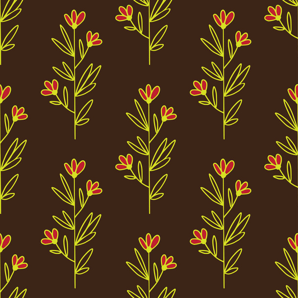 Flower seamless pattern design for paper page fill, textile print. Floral elegant background. Flowers repeat pattern in red yellow and brown colors - Vektor, Bild