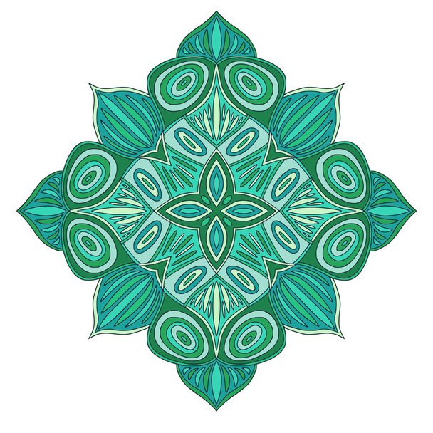 観賞用の緑のマンダラ。カーペットの装飾パターン。インテリアマンダラは緑色でプリント。抽象的なデザインの装飾 - ベクター画像