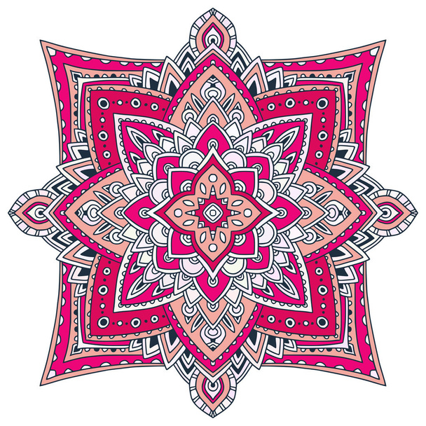 Ornamental Floral Mandala. Carpet ornament pattern. Interior mandala print in pink colors. Bright napkin design - Vecteur, image