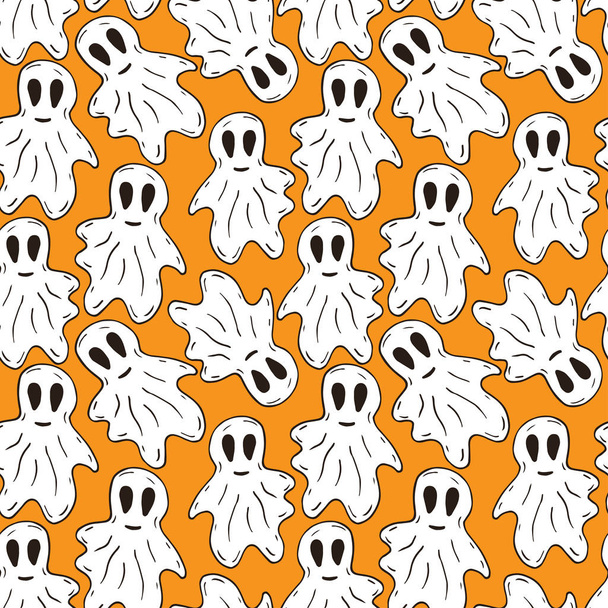 Halloween pattern with funny ghosts pattern. Seamless spooky background in cartoon style. Wrapping or textile design. Ornage halloween pattern - Вектор, зображення