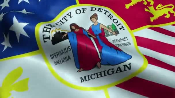 Detroit Usa Şehri Bayrağı Kusursuz Dalgalanma Animasyonu - Video, Çekim