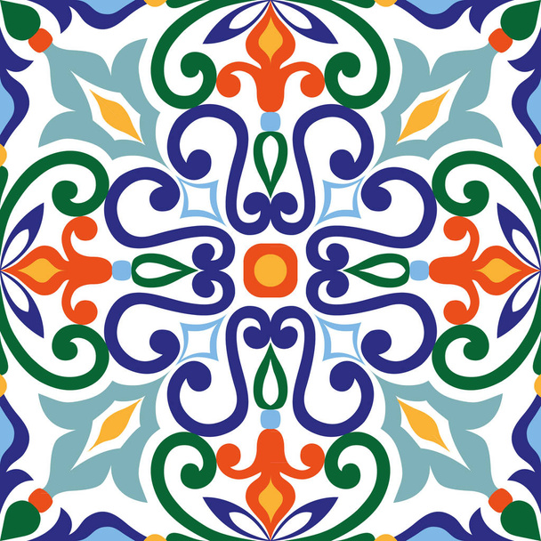schönes farbenfrohes Ornament auf italienischen Fliesen, nahtloses Muster - Vektor, Bild