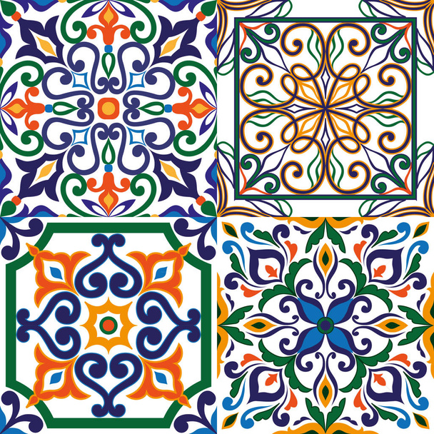 beautiful colorful ornament on Italian tile, seamless pattern - Vector, Image