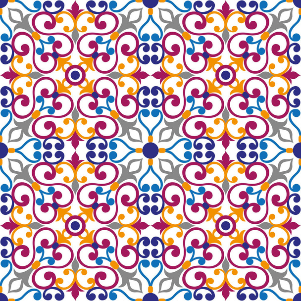 красивый красочный орнамент на итальянской плитке, бесшовный узор
 - Вектор,изображение