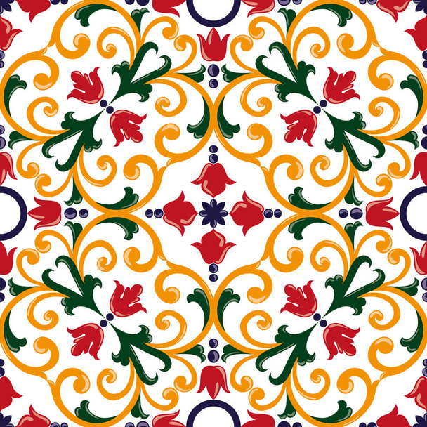 mooie kleurrijke sieraad op Italiaanse tegel, naadloze patroon - Vector, afbeelding
