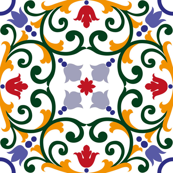красивый красочный орнамент на итальянской плитке, бесшовный узор
 - Вектор,изображение