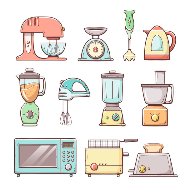Aparatos de cocina dibujados a mano
 - Vector, Imagen