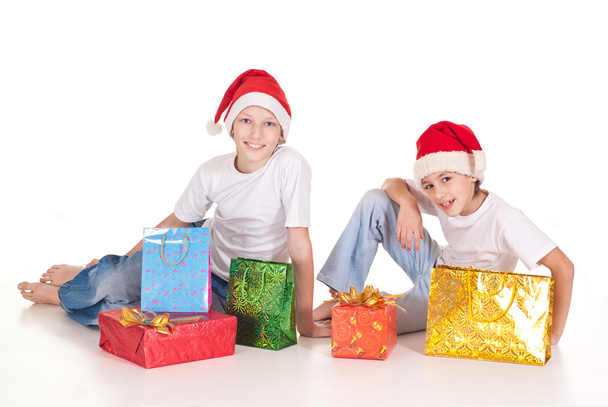 santa kids with gifts - Foto, afbeelding