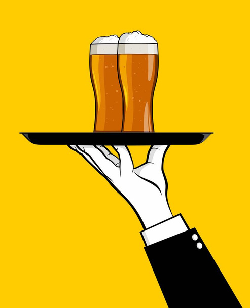 Serveur avec des bières sur le plateau
 - Vecteur, image