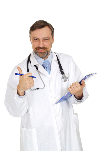 Happy doctor is receiving visitors - Foto, afbeelding