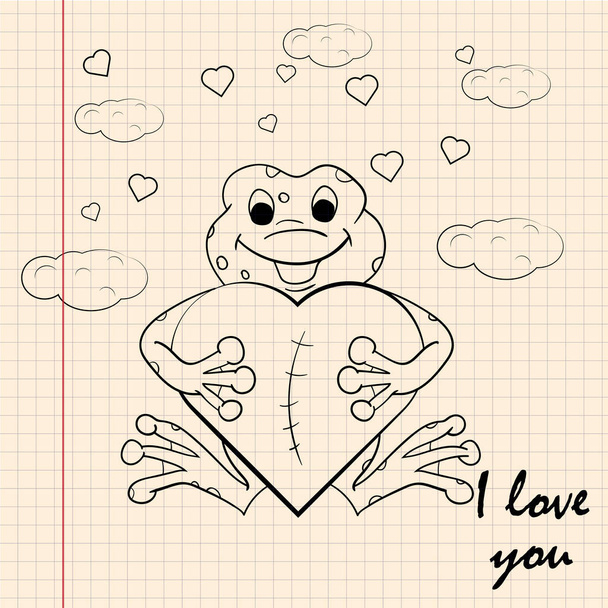 contorno bambini illustrazione piccolo rana abbracci cuore con I lov
 - Vettoriali, immagini
