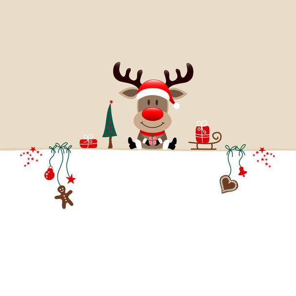 Square Christmas Reindeer And Icons Beige White - Vektor, obrázek