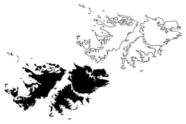 Falklandy (brytyjskie terytoria zamorskie, Wielka Brytania) mapa wektorowa, szkic bazgrołów Islas Malvinas (wschód i zachód Falkland) ma - Wektor, obraz