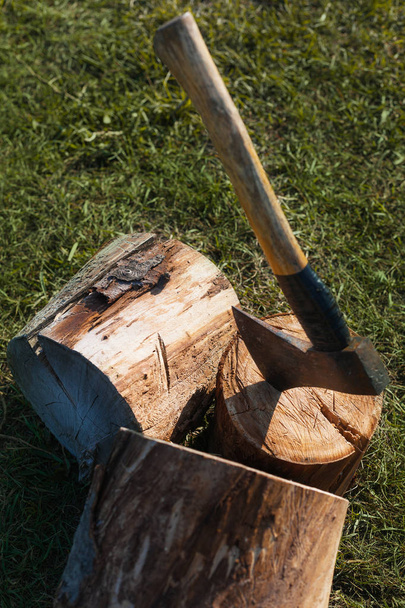 Old ax in a log - Фото, зображення