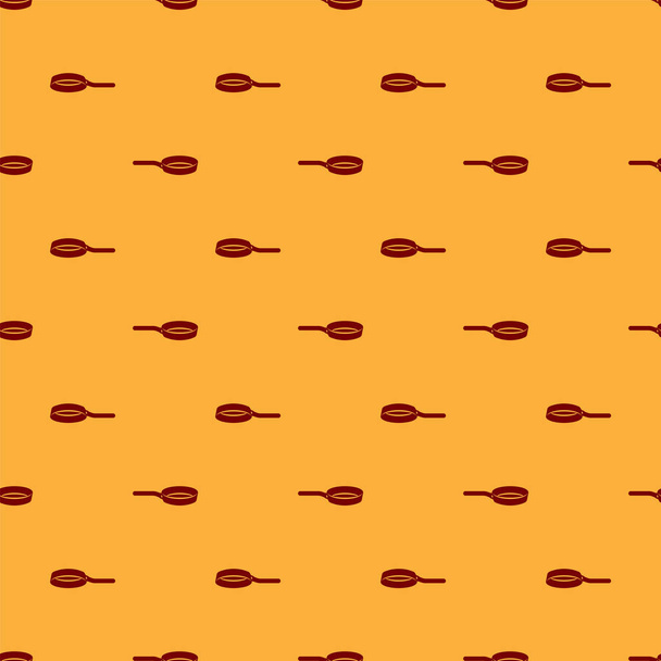 Красная сковородка значок изолированный бесшовный узор на коричневом фоне. Жареная или жареная еда символ. Векторная миграция
 - Вектор,изображение