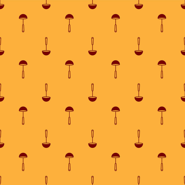 Red Kitchen ladle icon isolated seamless pattern on brown background. Cooking utensil. Cutlery spoon sign. Vector Illustration - Vector, afbeelding