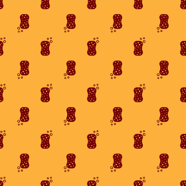 Κόκκινο Σφουγγάρι με φυσαλίδες εικονίδιο απομονωμένη αδιάλειπτη μοτίβο σε καφέ φόντο. Κοφτερό για το πλύσιμο των πιάτων. Λογότυπο υπηρεσίας καθαρισμού. Εικονογράφηση διανύσματος - Διάνυσμα, εικόνα