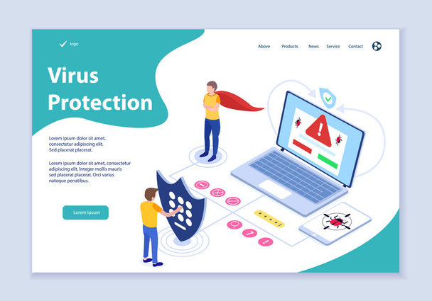 Virüsten koruma konseptinin yaratıcı web sitesi şablonu - Vektör, Görsel