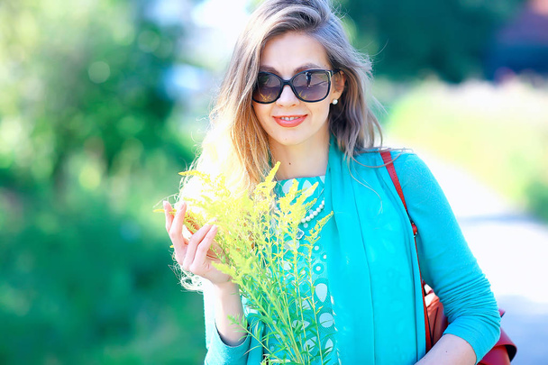 cheerful blonde in sunglasses / young beautiful girl, sunglasses, woman summer look - Photo, Image